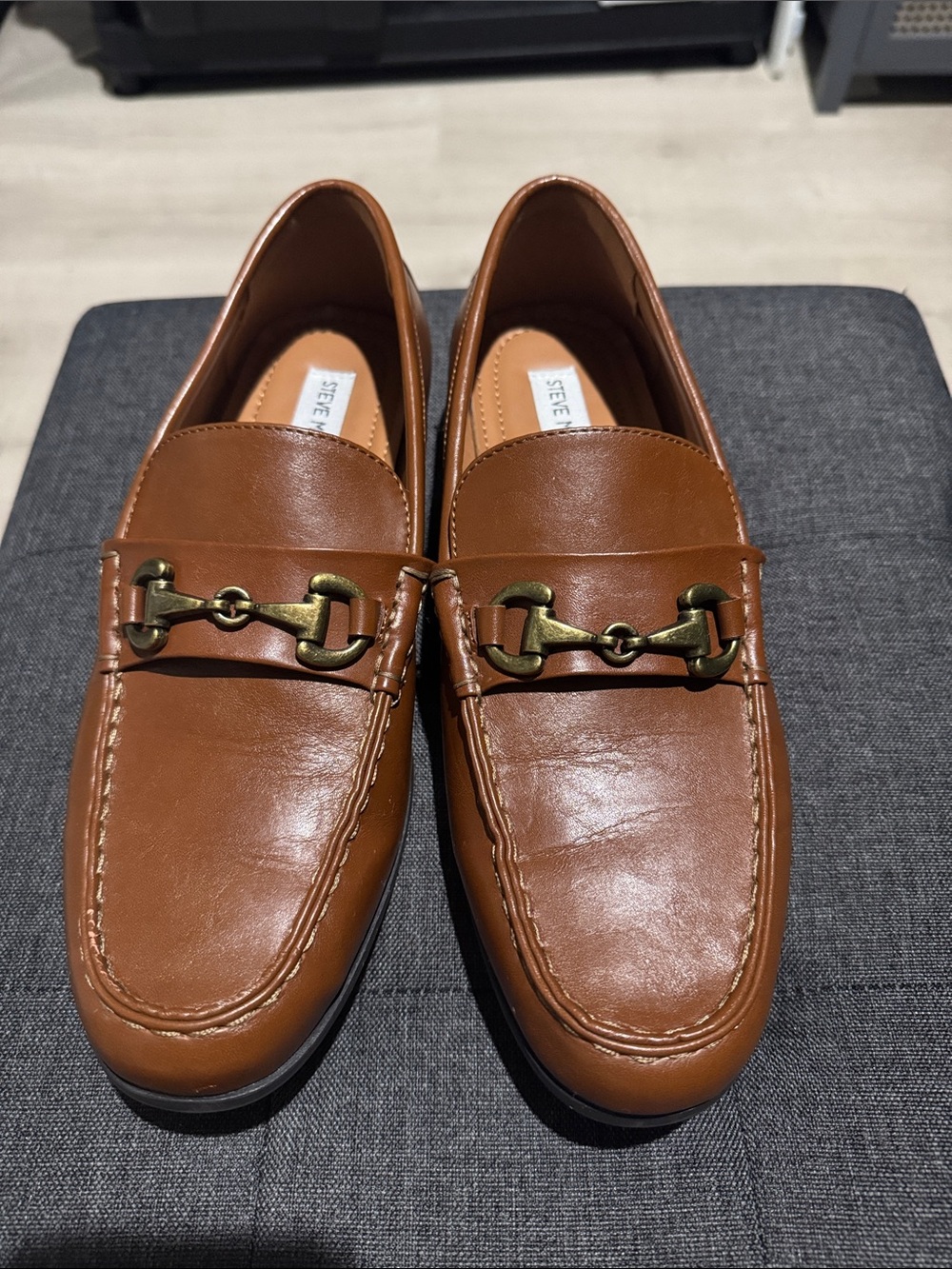 Steve Madden Tan Leather Bit-Detail Slip Ons